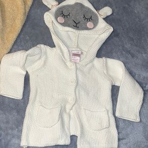 Adorable Knitted White Button Up Sweater With Lamb on the Hood  🐑🎀